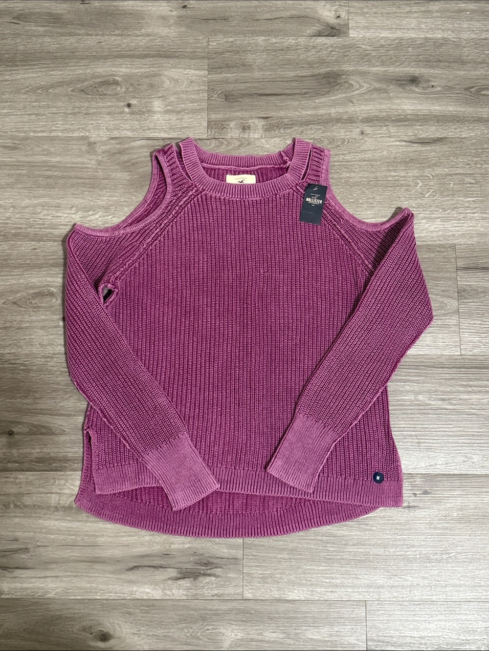 Hollister Cold-Shoulder Rib Knit Sweater - Berry Plum
